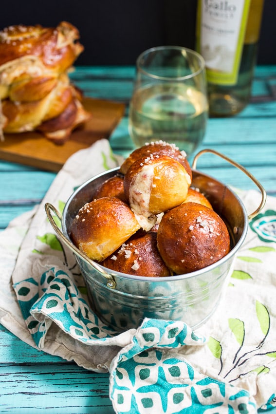 Bacon and Cheese Pretzel Bites #SundaySupper from The Girl In The Little Red Kitchen