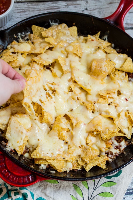 Skillet Taco Nacho Bake from The Girl In the Little Red Kitchen