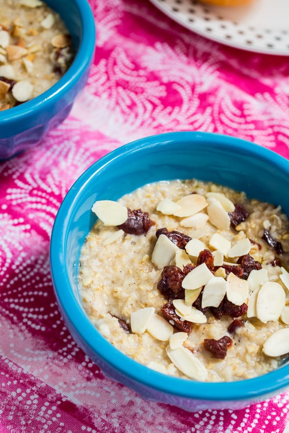 Cherry Almond Vanilla Steel Cut Oats {Slow Cooker} l from The Girl In The Little Red Kitchen