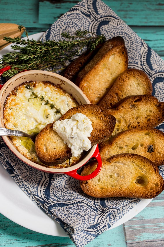 Baked Lemon and Goat Cheese Dip | girlinthelittleredkitchen.com