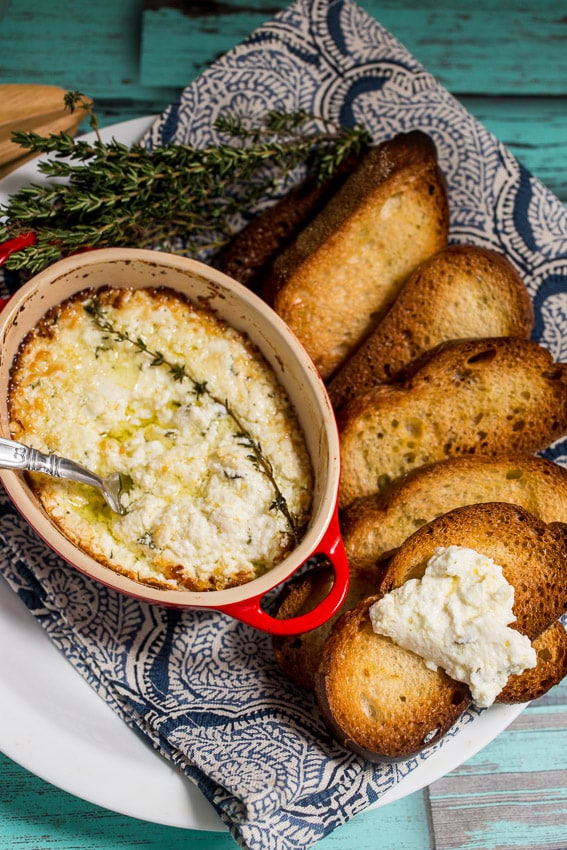 Baked Lemon and Goat Cheese Dip | girlinthelittleredkitchen.com