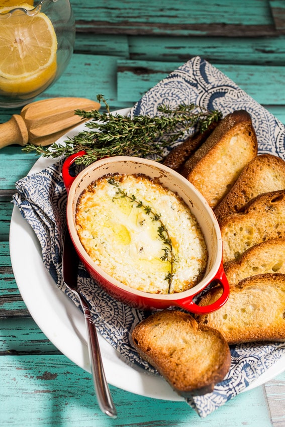 Baked Lemon and Goat Cheese Dip #SundaySupper from The Girl In The Little Red Kitchen