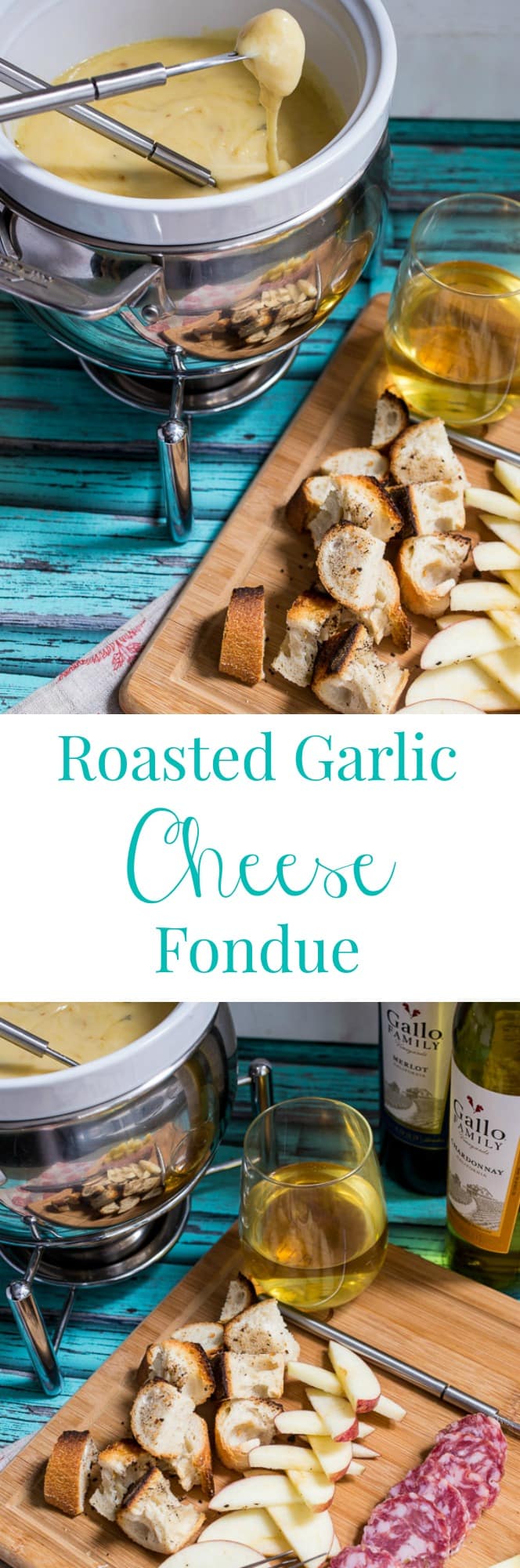 Roasted Garlic Cheese Fondue | girlinthelittleredkitchen.com