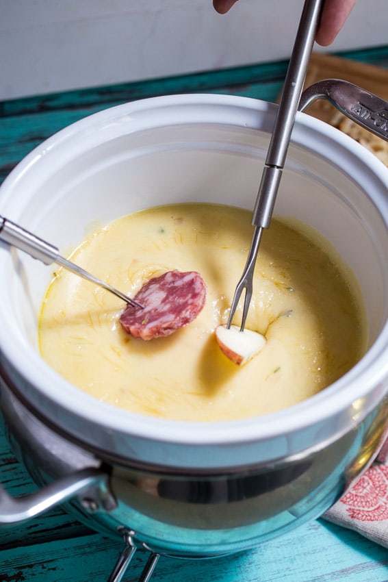 Roasted Garlic and Cheese Fondue | girlinthelittleredkitchen.com