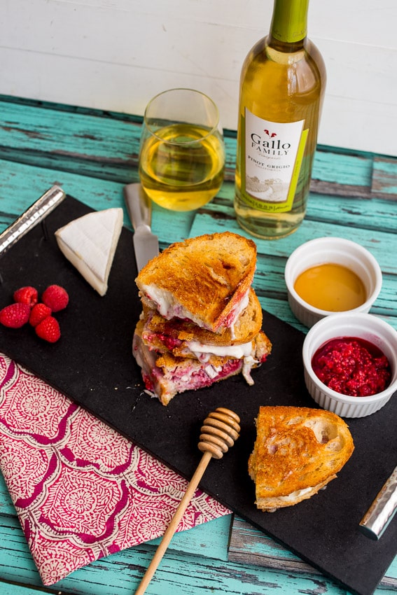 Brie Raspberry and Honey Grilled Cheese | girlinthelittleredkitchen.com