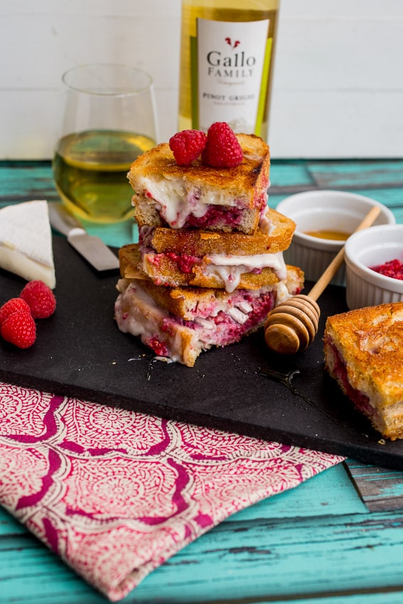 Brie Raspberry and Honey Grilled Cheese | girlinthelittleredkitchen.com