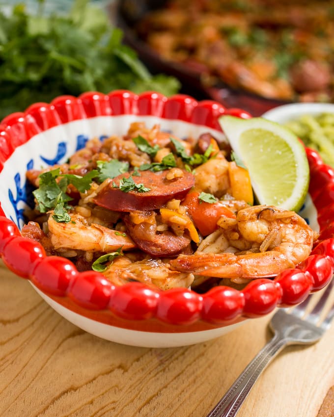 Shrimp and Chorizo Jambalaya | girlinthelittleredkitchen.com