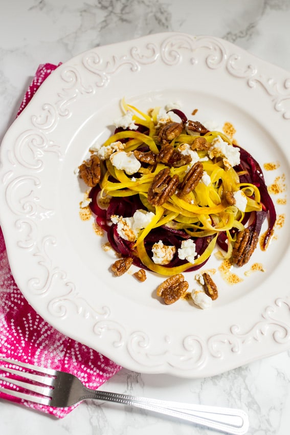 Spiralized Beet and Goat Cheese Salad from The Girl In The Little Red Kitchen