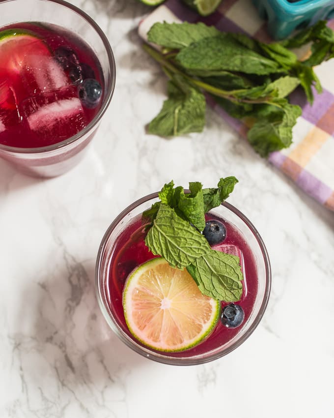 Blueberry Mint Sangria from The Girl In The Little Red Kitchen