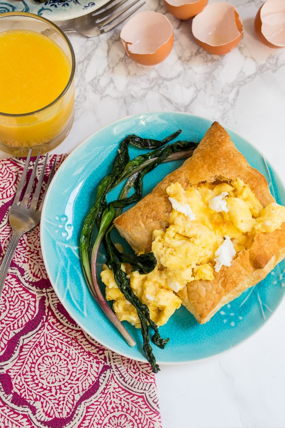 Goat Cheese Scrambled Eggs with Ramps | girlinthelittleredkitchen.com