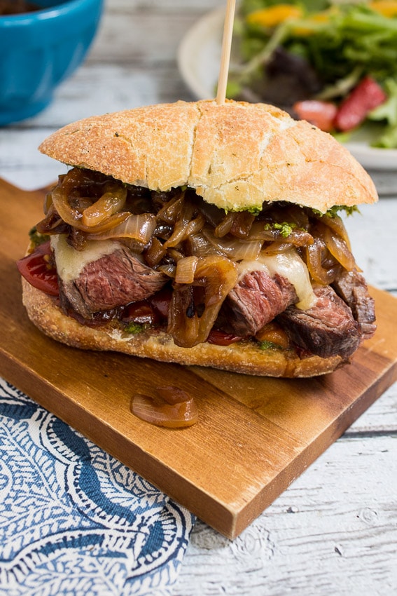 Steak, Roasted Tomato and Caramelized Onion Sandwich from The Girl In The Little Red Kitchen