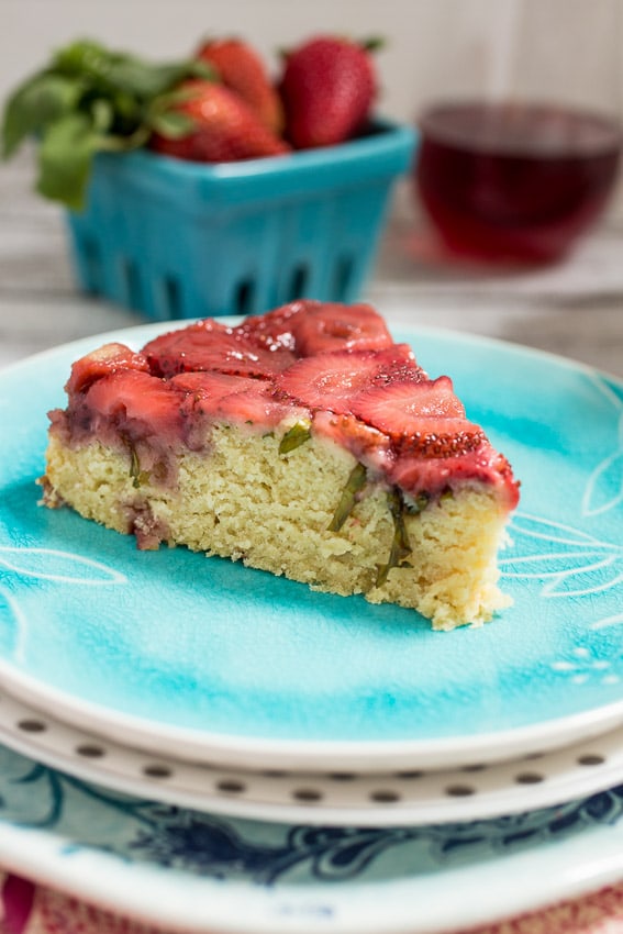 Strawberry Basil Upside Down Cake | girlinthelittleredkitchen.com