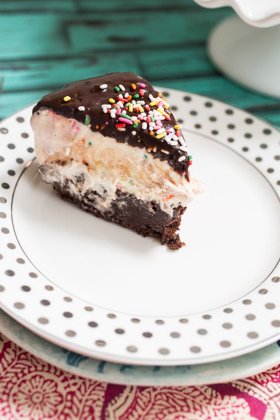 Brownie Funfetti Ice Cream Cake | girlinthelittleredkitchen.com