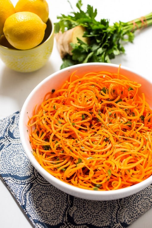 Spiralized Carrot Salad with Lemon Ginger Dressing | The Girl in the ...