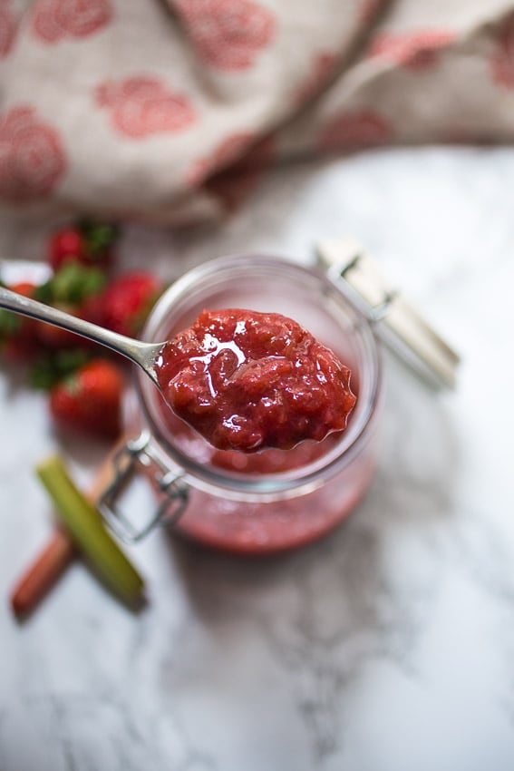 Strawberry Rhubarb Compote | girlinthelittleredkitchen.com