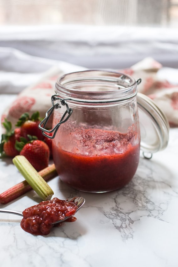 Strawberry Rhubarb Compote | girlinthelittleredkitchen.com