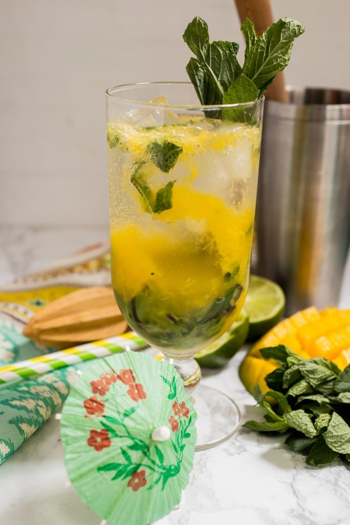 Mango Mojito - lazy girl version with muddle fresh mango, mint and rum from The Girl In The Little Red Kitchen
