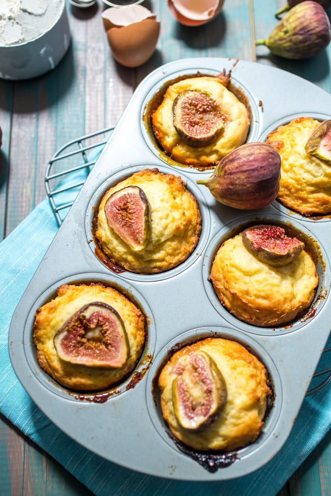 Greek Yogurt Pancake Muffins from The Girl In The Little Red Kitchen | Take breakfast on the go with these tender pancake muffins baked with your favorite seasonal fruit .