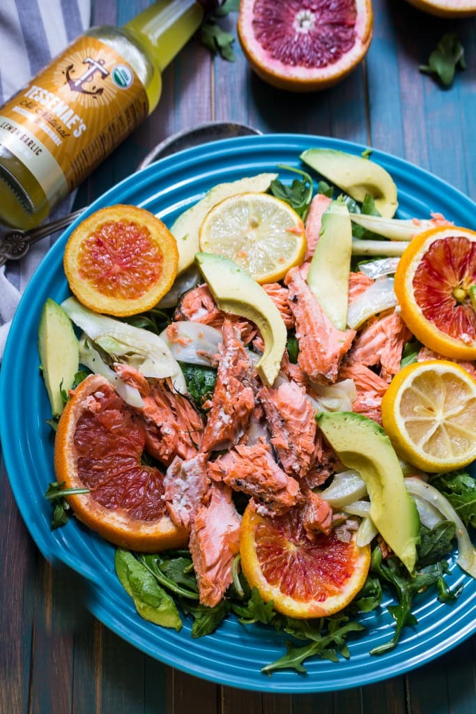 Slow Roasted Salmon with Citrus, Fennel and Avocado | girlinthelittleredkitchen.com