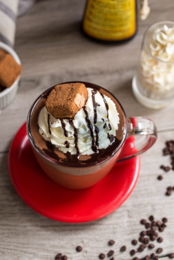 Spiked Hazelnut Hot Chocolate | girlinthelittleredkitchen.com