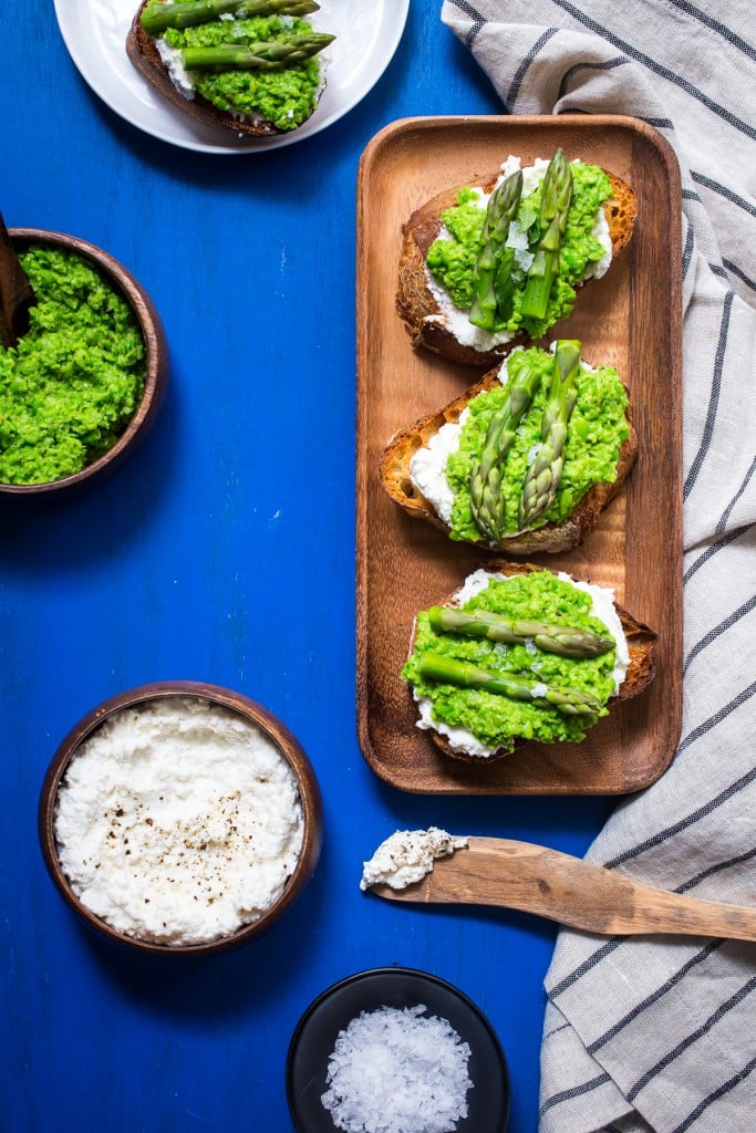 Spring Pea and Asparagus Crostini from The Girl In The Little Red Kitchen