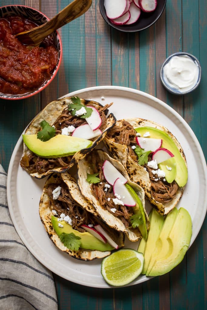 Spicy Shredded Beef Tacos from The Girl In The Little Red Kitchen