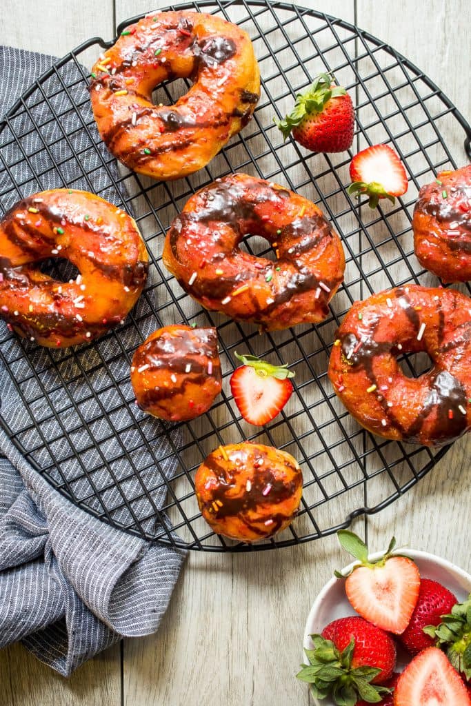 Chocolate Strawberry Doughnuts from The Girl In The Little Red Kitchen