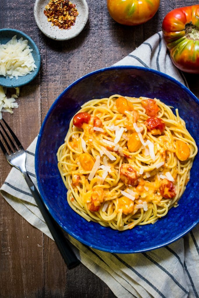 Tomato Alfredo Pasta from The Girl In The Little Red Kitchen