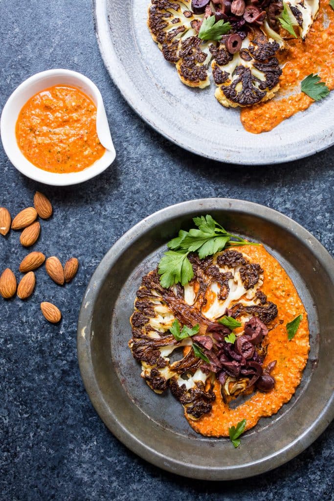 Cauliflower Steaks with Spicy Romesco Sauce from The Girl In The Little Red Kitchen