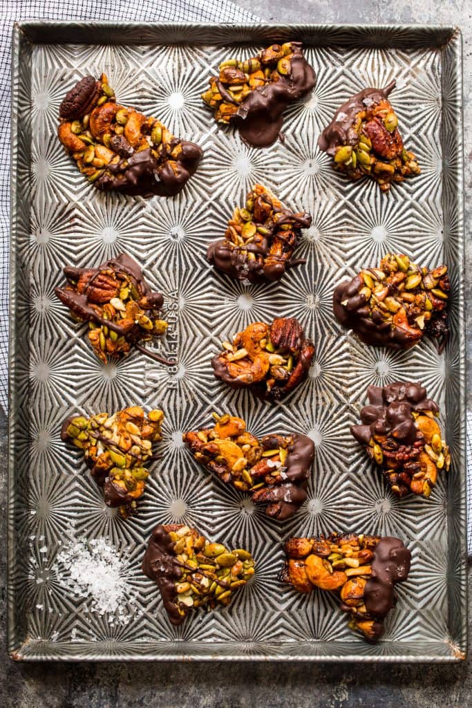 Chocolate Dipped Nut and Seed Clusters | girlinthelittleredkitchen.com