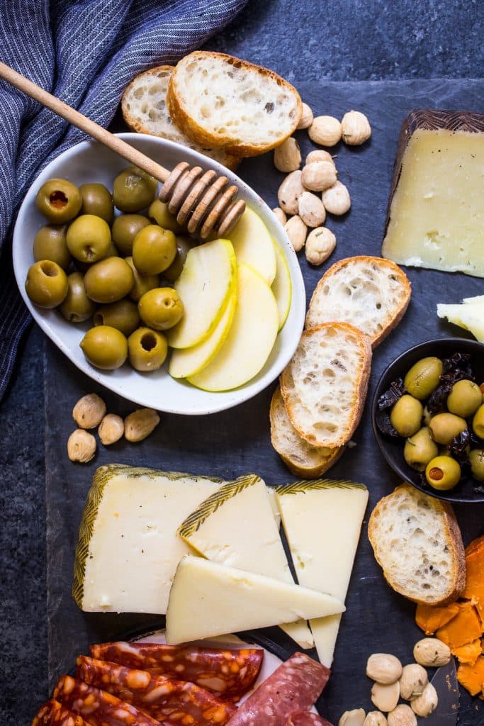 Spanish Olive and Cheese Board | girlinthelittleredkitchen.com