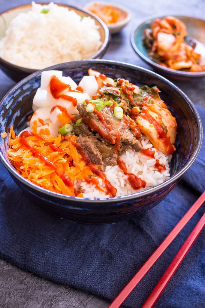 Korean BBQ Rice Bowl | girlinthelittleredkitchen.com