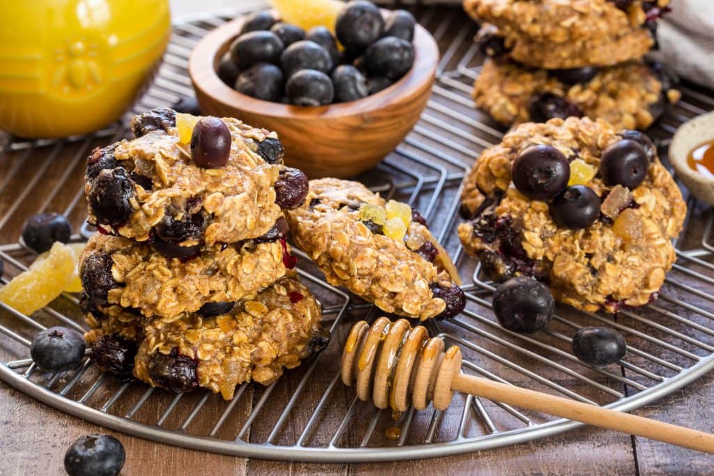 Honey Ginger & Blueberry Breakfast Cookies | girlinthelittleredkitchen.com