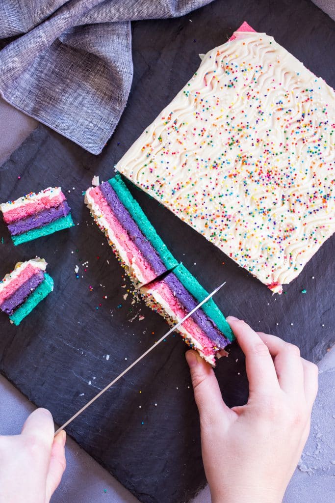 Rainbow Layer Cookies | girlinthelittleredkitchen.com