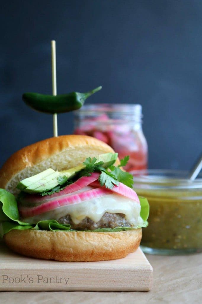 PORK BURGER WITH HATCH CHILES & PICKLED RED ONIONS | Pook's Pantry