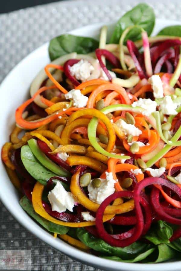 Spiralized Beet, Carrot and Apple Spinach Salad | Pook's Pantry